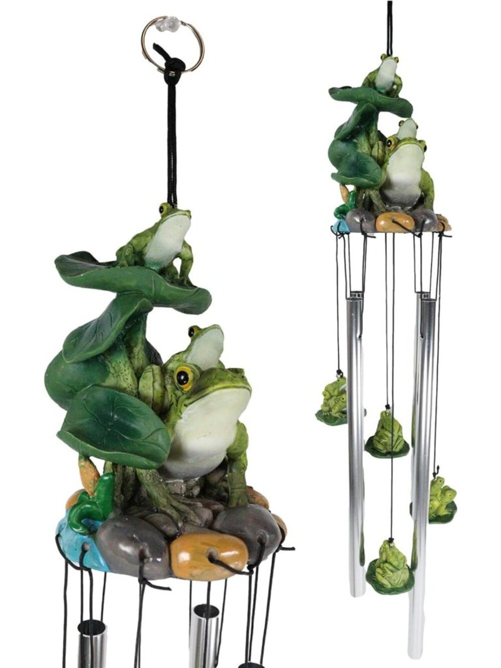 Whimsical Green Frog Family Wind Chime Sculpture for Garden, Patio & Home Decor